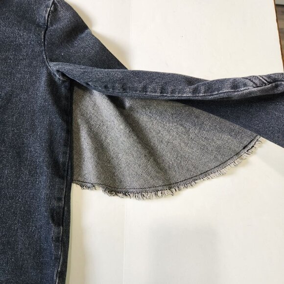 Robert Rodriguez Denim Shirt Jacket‎ Womens XS Black Ruffle Distressed Button Up - Picture 10 of 13